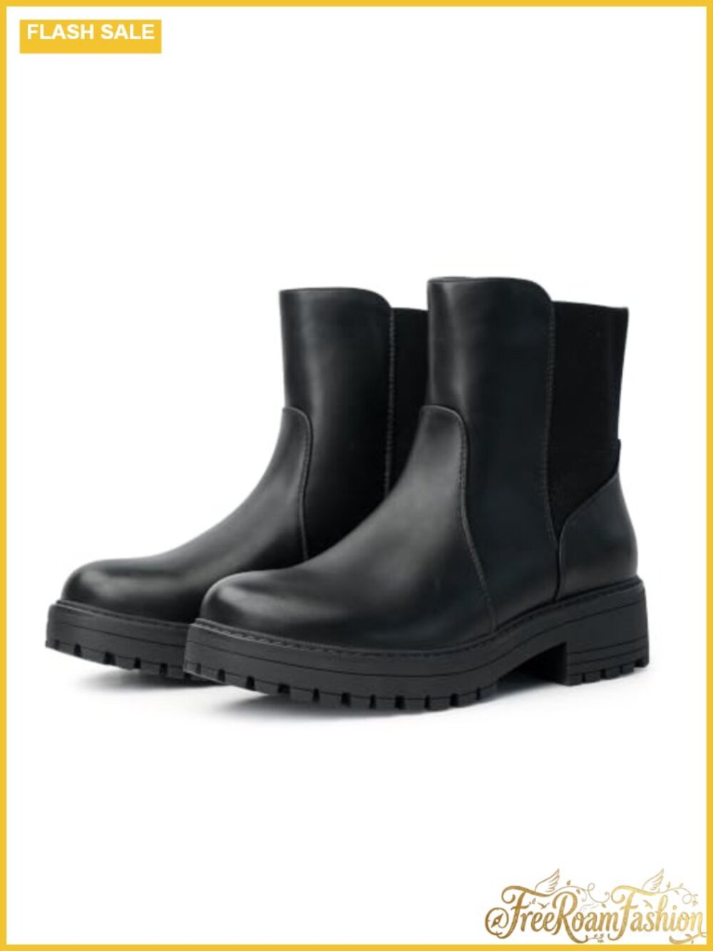 Women's Chelsea Ankle Boots Platform Lug Sole Chunky Heel Faux Leather